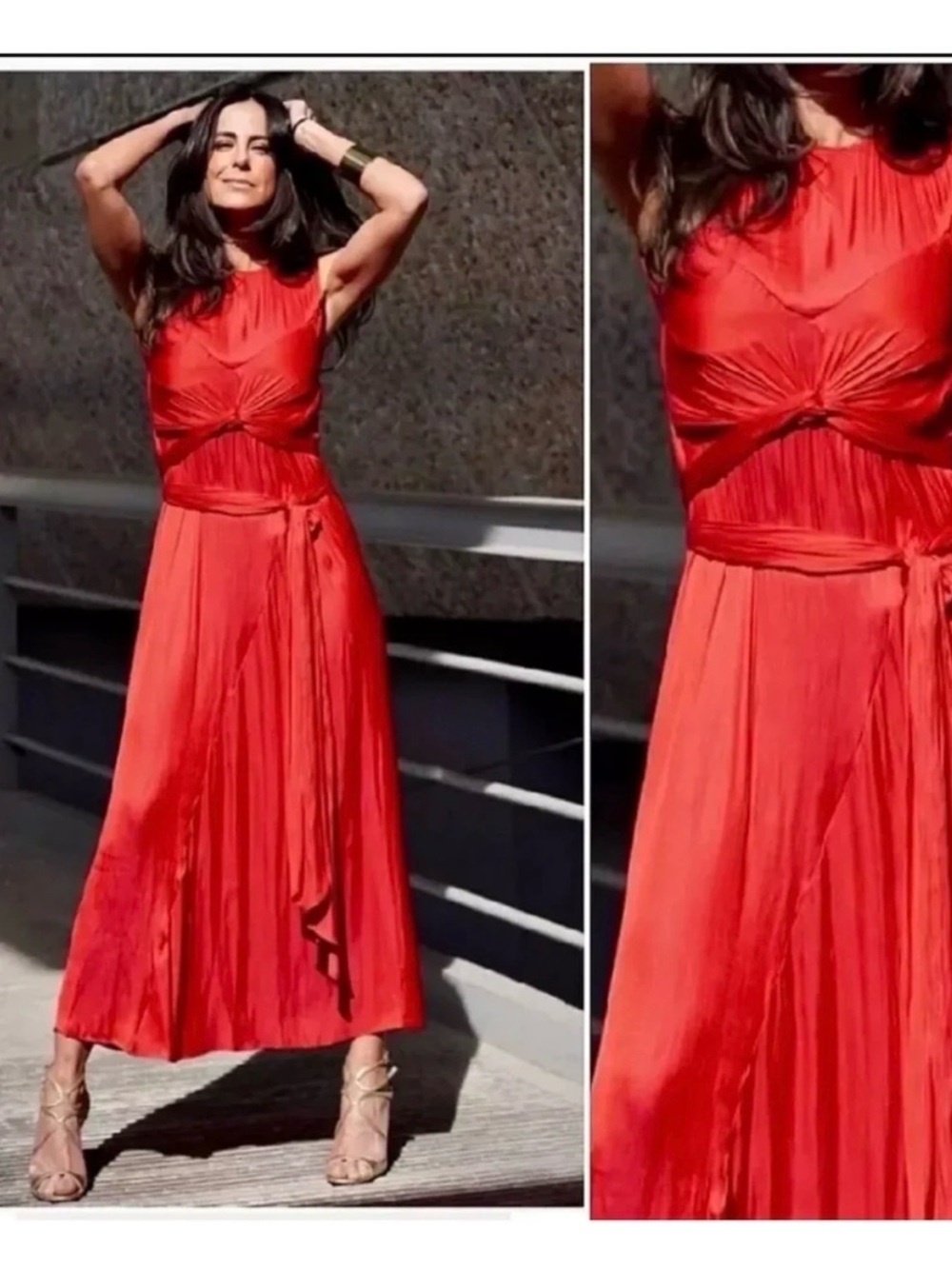 Zara Red Sleeveless Twist-Waist Maxi Dress
